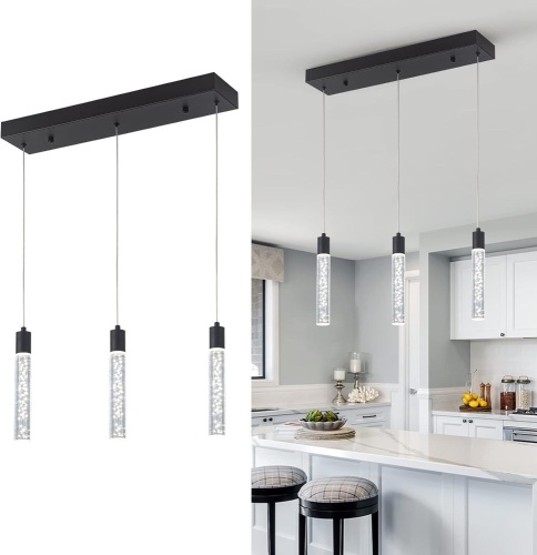 Voerqi Black Pendant Lights Modern LED Kitchen Island Light Unique Bubble Pendant Light Pendant Lighting for Kitchen Island Dining Room, Bedroom, Bar, Mini Pendent Spot Lights (3 Light)… - Lot 167