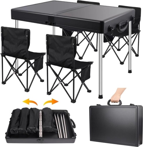 CSINPO Folding Table with Chairs,Portable Folding Camping Table,Picnic Table and 4 Chairs, Aluminum Folding Table for Picnic,Beach,Fishing,Hiking,BBQ,Parties,Activities,Indoor or Outdoor Use(Large) 37 x 27 x 20 inches - Lot 169