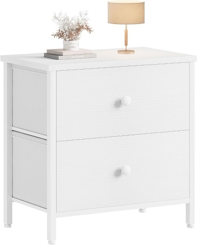 BOLUO White Nightstand 2 Drawer for Bedroom,Small Night Stand with Fabric Drawers End Table Modern 13.8"D x 17.8"W x 22"H - Lot 179