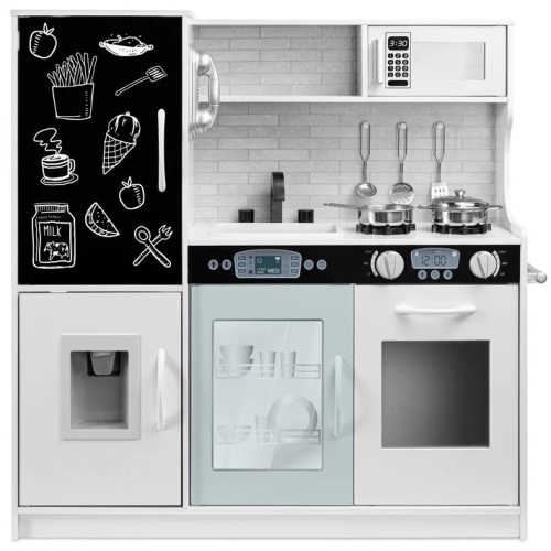 Pretend Play Kitchen Wooden Toy Set for Kids with 11 Accessories  31.25"(L) x 9.5"(W) x 31.5"(H) - Lot 410A