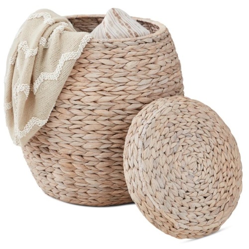 Vintage Hyacinth Storage Tote Basket, Organizer w/ Lid: 17"(L) x 17"(W) x 19.5"(H) - Lot 418A