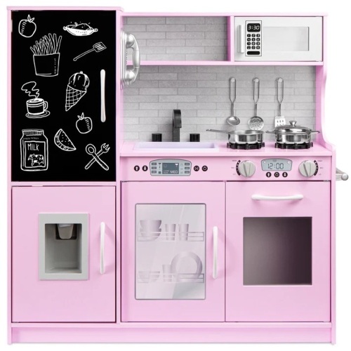 Pretend Play Kitchen Wooden Toy Set for Kids with 11 Accessories  31.25"(L) x 9.5"(W) x 31.5"(H) - Lot 421A