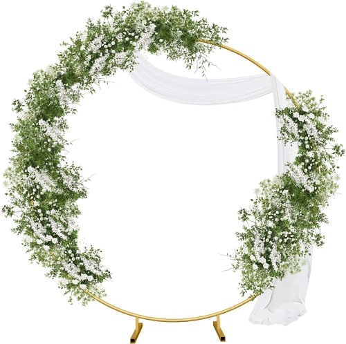 UCANVIN Balloon Arch Backdrop Stand Round 6.6FT Gold Circle Frame for Wedding Ceremony Birthday Party Baby Shower Garden Flower Arch Decoration - Lot 70