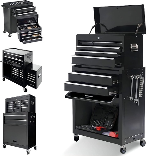 8-Drawer Tool Chest, Toolbox on Wheels, Rolling Tool Box with Drawers and Wheels(Black) 24.4"L x 13"W x 42.9"H - Lot 96