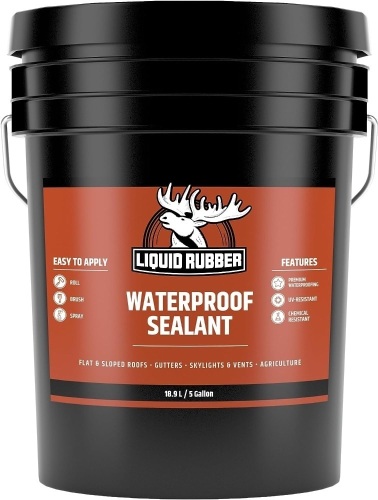 Liquid Rubber Waterproof Sealant - Multi-Surface Leak Repair Indoor and Outdoor Coating, Water-Based, Easy to Apply, Original Black, 5 Gallon - Lot 184