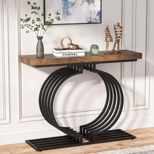 Tribesigns Modern Console Table with Metal Base, 40 inch Geometric Entryway Sofa Table Narrow Long, Industrial Accent Table for Living Room, Entryway, Hallyway, Entrance, Rustic Brown - Lot 188