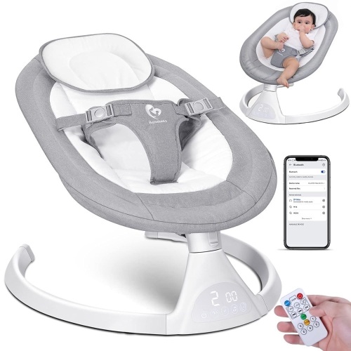 Bellababy Bluetooth Baby Swing for Infants, Compact & Portable, Intelligent Auto-Sensing, 5 Speed, 10 Lullabies, Remote Control, USB Plug-in Power, Indoor/Outdoor, 5-25 lb, 0-9 Months Gray - Lot 704