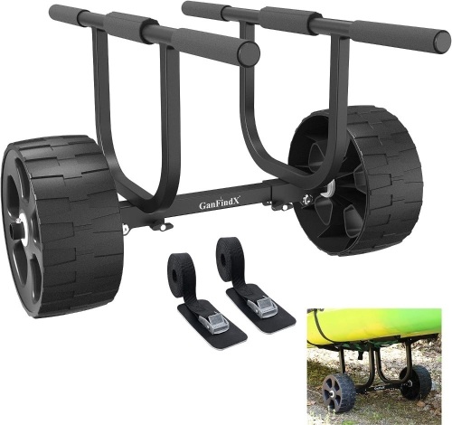 GanFindX Heavy-Duty Universal Kayak Cart Dolly Made of High Strength Metal w/Puncture-Free Wheels High | Load Capacity Kayak Wheels Cart for Kayaking/Canoeing Convenience | Webbing Straps - Lot 706