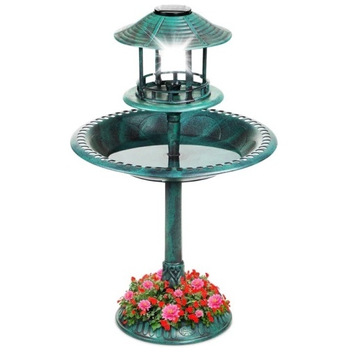 Solar Lighted Outdoor Pedestal Bird Bath w/ Planter, Decorative Bird Cage 20"(Dia) x 42"(H) - Lot 709