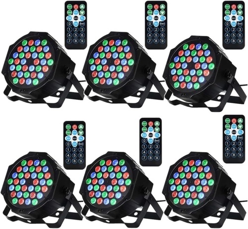 LUNSY Dj Lights, 36 LED Par Lights Stage Lights with Sound Activated Remote Control & DMX Control, Stage Lighting Uplights for Wedding Club Music Show Christmas Holiday Party Lighting - 6 Pack - Lot 710