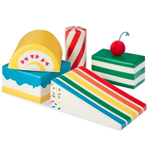 5-Piece Kids Climb & Crawl Soft Foam Shapes Structure Playset Cylinder: 8"(Dia) x 17"(H) Small Rectangle: 8.5"(L) x 8.5"(W) x 16.25"(H) Triangle: 24"(L) x 16.25"(W) x 1.5 - 8.5"(H) Large Rectangle: 16.25"(L) x 16.25"(W) x 8.5"(H) Half Moon: 16.25"(L) x 1 - Lot 723