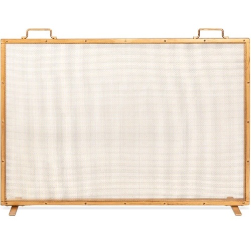 Single Panel Handcrafted Steel Mesh Fireplace Screen w/ Handles - 38x27in  - Lot 724