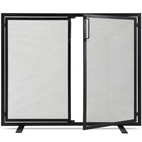 2-Door Wrought Iron Fireplace Screen w/ Magnetic Doors - 38.5x41in - Lot 730