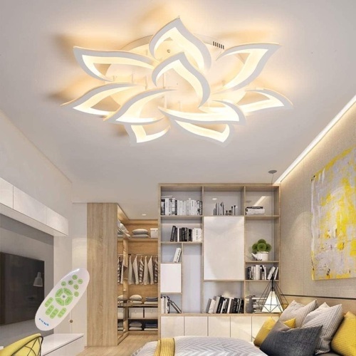 (Lot of 2) LED Dimmable Ceiling Light Modern Flower Shape Ceiling Lamp Fixture Living Room Bedroom Children's Room Flush Hanging Lamp Metal Acrylic Petal Ceiling Chandelier Lighting,10 Heads/ ø33.5″/88w - Lot 767