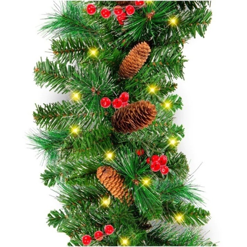 Pre-Lit Pre-Decorated Garland w/ PVC Branch Tips, 50 Lights - 9ft  - Lot 214