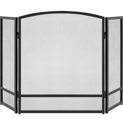 3-Panel Simple Steel Mesh Fireplace Screen w/ Worn Finish - 54.25x30.25in  - Lot 216