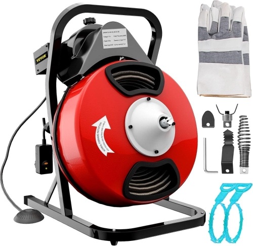 VEVOR Drain Cleaner Machine 50FTx1/2Inch, Sewer Snake Machine with 4 Cutter & Foot Switch, Electric Drain Auger for 2" to 4" Pipes - Lot 121