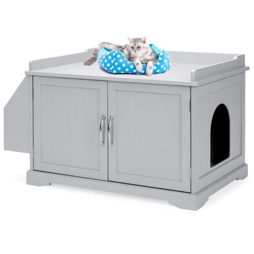 Large Wooden Cat Litter Box Enclosure & Storage Cabinet w/ Magazine Rack 34"(L) x 21"(W) x 20.75"(H) - Lot 219