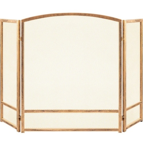 3-Panel Simple Steel Mesh Fireplace Screen w/ Worn Finish - 54.25x30.25in  - Lot 222