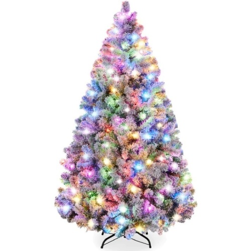 Pre-Lit Snow Flocked Artificial Pine Christmas Tree w/ Multicolored Lights 4.5ft - Lot 242