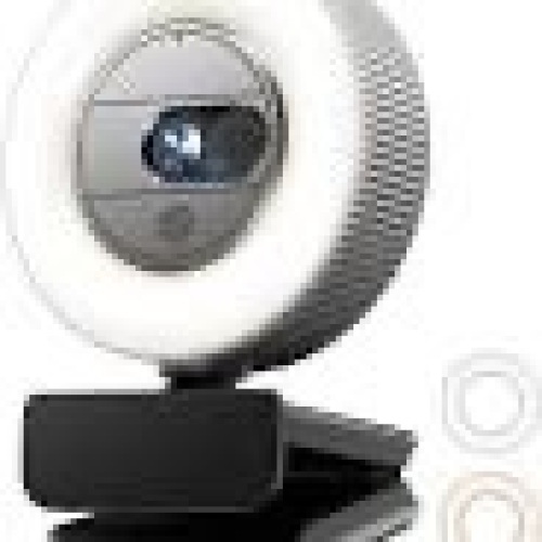2K QHD Webcam with Microphone and Ring Light, G910 Web Camera Privacy Silver - Lot 3439