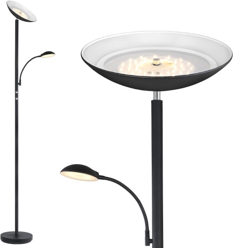 BoostArea Floor Lamp, LED 20W/2000LM Bright Torchiere Floor Lamp with 5W Adjustable Reading Lamp, Stepless Dimmable Standing Lamp, 2 Rotary Switch, Modern Floor Lamps for Living Room, Bedroom, Office - Lot 3591