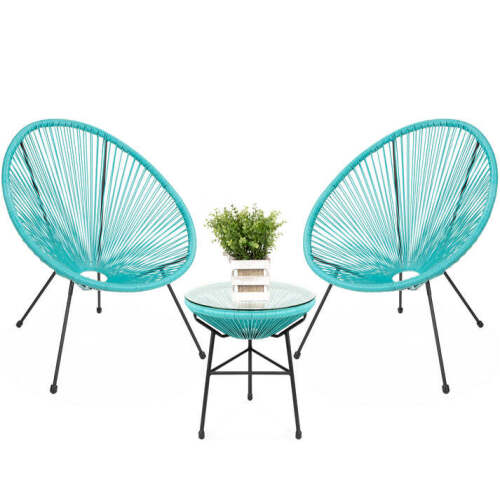 3-Piece All-Weather Patio Acapulco Bistro Set w/ Rope, Glass Top Table - Lot 6200