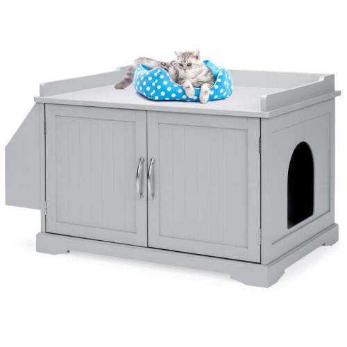 Large Wooden Cat Litter Box Enclosure & Storage Cabinet w/ Magazine Rack - Lot 6203