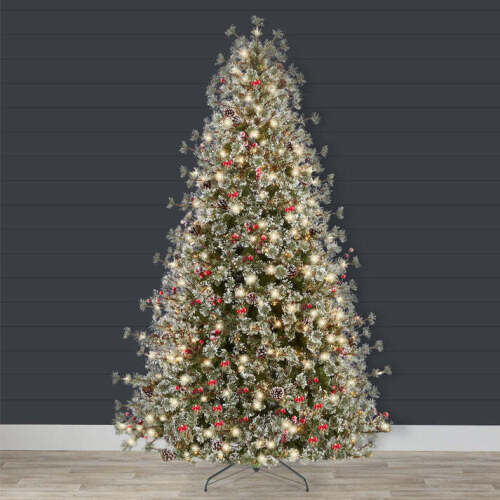 Pre-Lit Semi-Flocked Artificial Cashmere Pine Christmas Tree w/ Metal Stand 9ft - Lot 6209