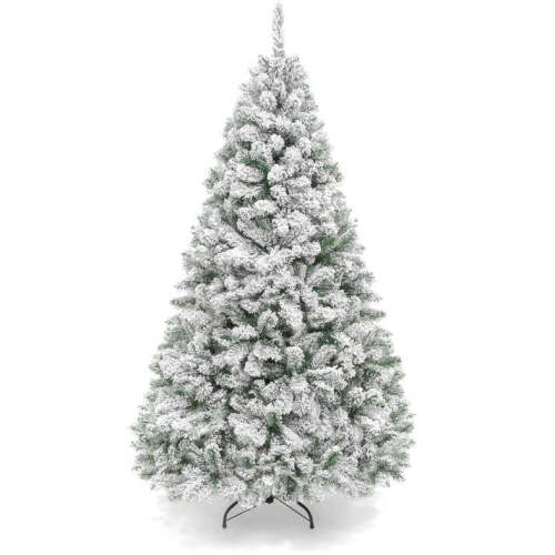 Premium Snow Flocked Artificial Pine Christmas Tree w/ Foldable Metal Base 6ft - Lot 6211