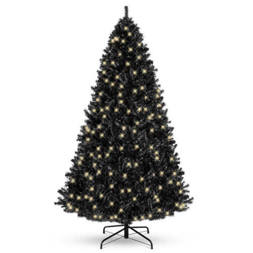 Pre-Lit Artificial Black Christmas Tree w/ Incandescent Lights, Metal Stand 7.5ft - Lot 6237