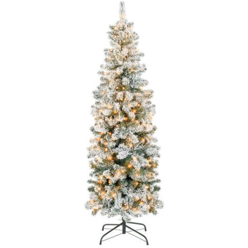 Pre-Lit Snow Flocked Artificial Pencil Christmas Tree 12ft - Lot 6245