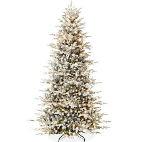 Pre-Lit Flocked Artificial Aspen Noble Fir Christmas Tree w/ Metal Stand 6ft - Lot 6483