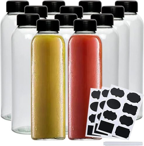 Datttcc 16 Oz Reusable Glass Bottles with Black Plastic Lids, 12 Pack  - Lot 188