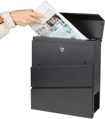 Decaller Metal Wall Mounted Mailboxes with Key Lock, Newspaper Compartment, Black, 13" x 14 2/5" x 4 1/5"  - Lot 199