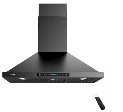 iKTCH 36 in. 900 CFM Ducted Wall Mount Range Hood in Stainless Steel with LED Light  - Lot 203