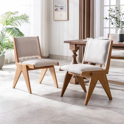 Linen Upholstered Dining Chairs, Cream, Set of 2  - Lot 214