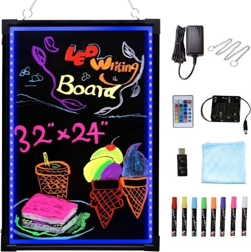 Voilamart LED Message Writing Board Neon Effect with Remote Control, 32" x 24" - Lot 226