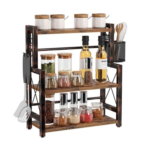Rolanstar Spice Rack Organizer, 3 Tier Storage Shelf with Wire Basket and S-Hooks - Lot 602