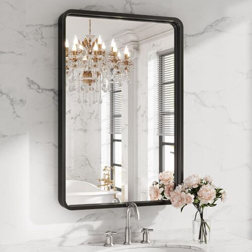 Brightify Rectangular Black Metal Framed Mirror, 24x36 Inch - Lot 605