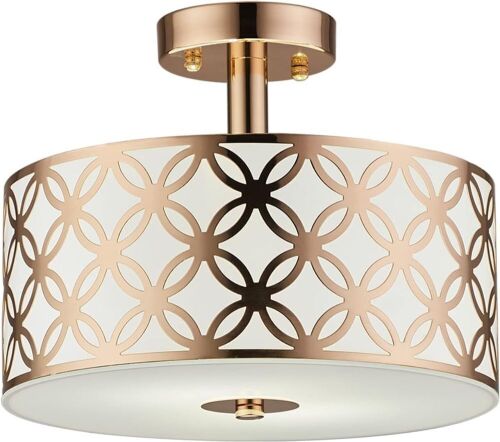 COTULIN Modern Gold Semi Flush Mount Drum Ceiling Light Fixture with Round Steel and Glass Shade  - Lot 655