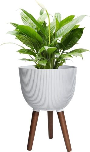 Modern White Plant Pot with Legs & Drainage Hole - Lot 657