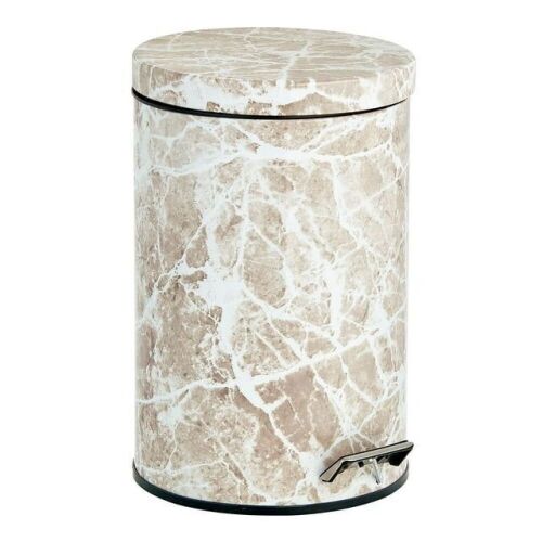 mDesign 12L Round Step Trash Can, Taupe Marble  - Lot 663