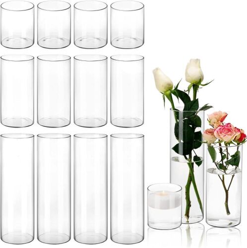 CUCUMI 15pcs Glass Cylinder Vases, 3 Sizes  - Lot 694