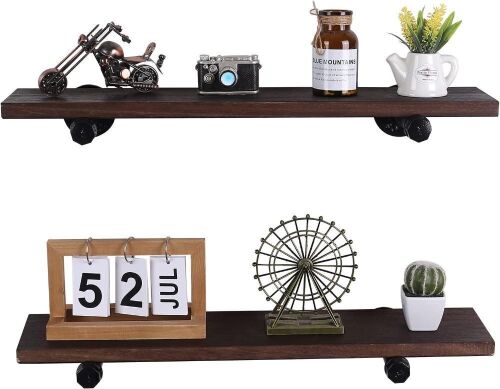 Floating Shelves with Industrial Pipe Brackets, 6 Shelves, 24" x 5"  - Lot 695