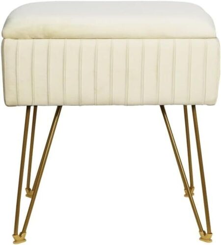 Vanity Stool with Storage, Cream - Lot 706