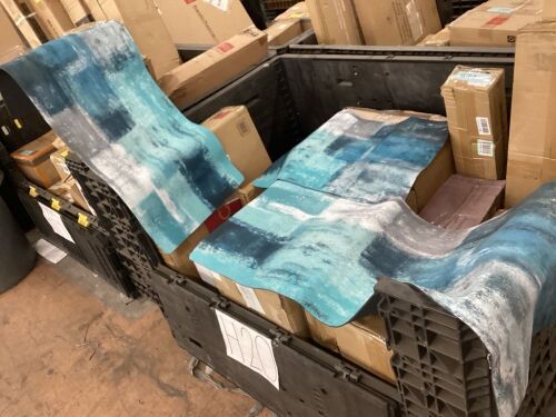 Blue and Grey Abstract Art Floor Mats, Set of 3, 19.5" x 31/47.5/59"  - Lot 708