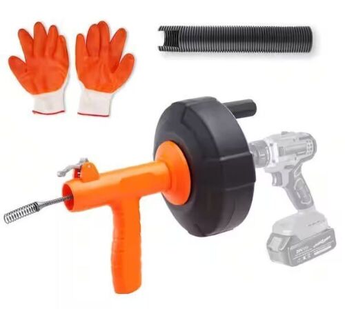 VEVOR 25 ft. Pipe Snake Auto Feed Clog Remover with Drill Attachment, Hose, Gloves - Lot 718