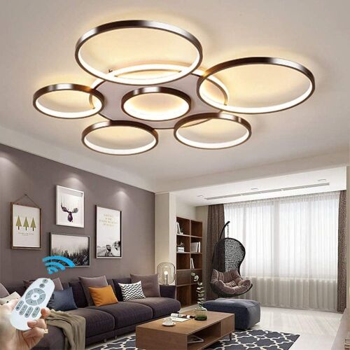 LED Modern 7-Ring Ceiling Light, Brown, 3000K-6500K Dimmable with Remote Control  - Lot 720
