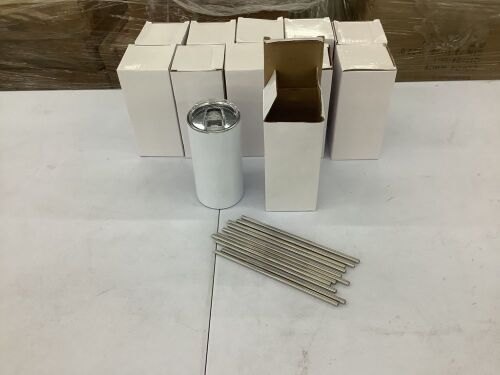 Lot of (11) 12 oz Sublimation Blank Stainless Steel Tumblers with Lids and Straws  - Lot 738
